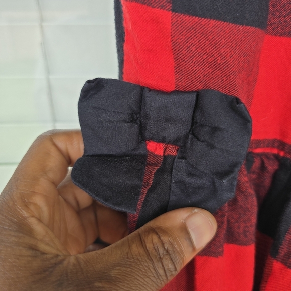 Carter's Kid Red Black Plaid Girls Dress Sz 5 Lined 100% Cotton Side Bows - Picture 7 of 13